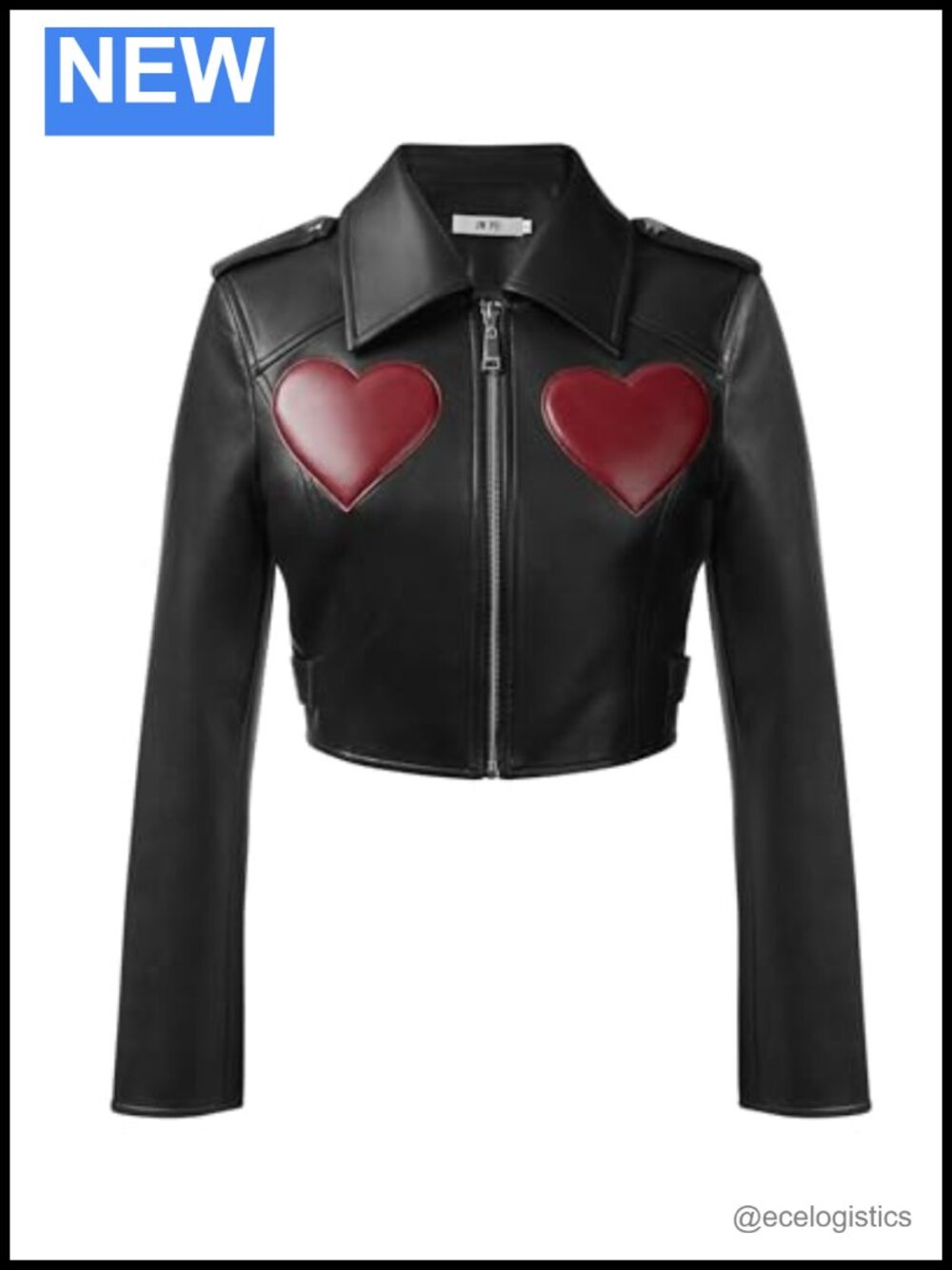 Cropped Leather Jacket Long Sleeve Zip Closure